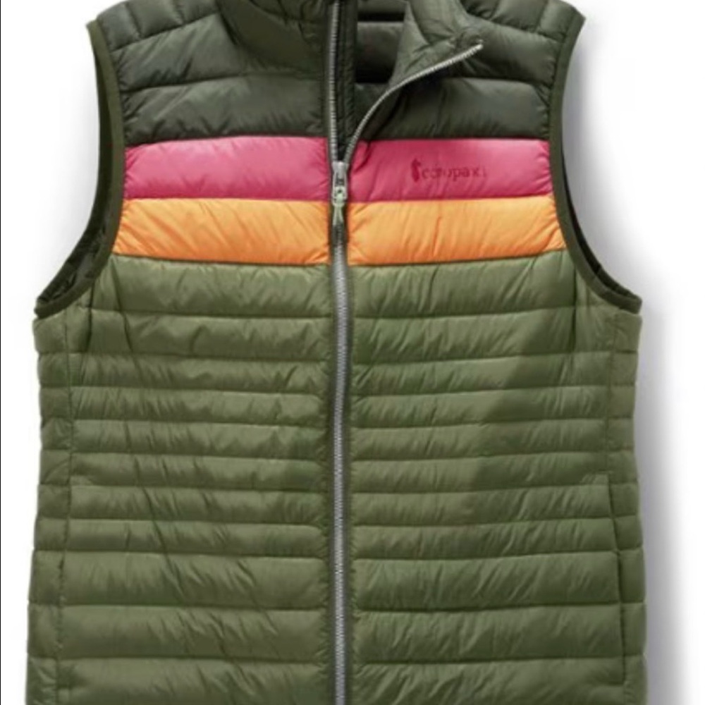Cotopaxi Fuego striped Puffer Vest - Pink, Orange, Green